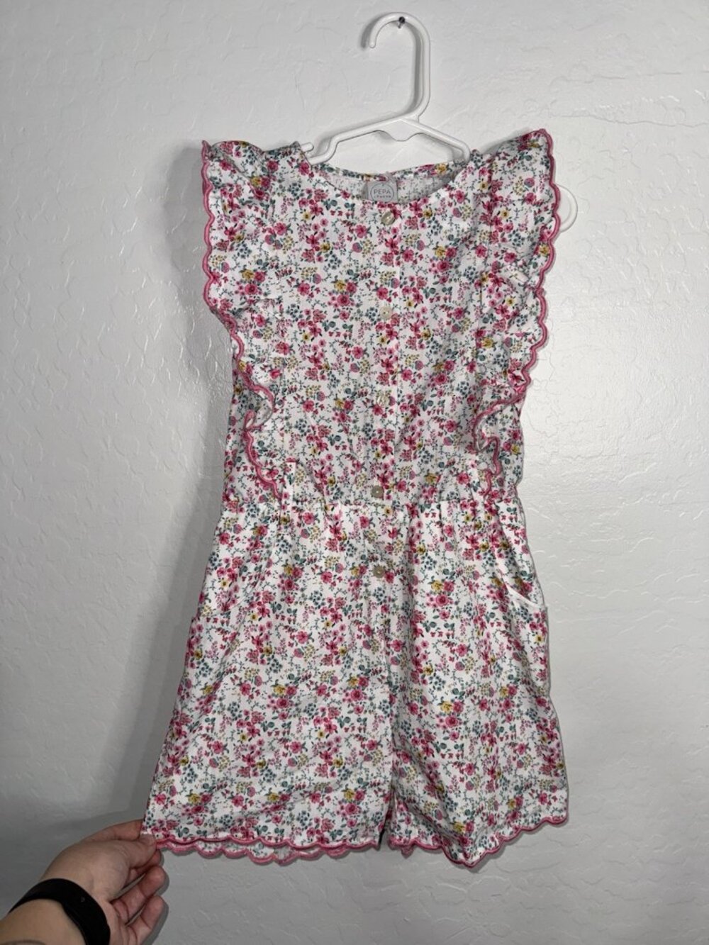 Pepa London Girls Floral Flutter Sleeve Romper Size 6Y 100% Cotton